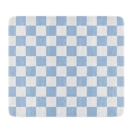 Stofbloem Blauw en Wit Geruit Snijplank (Voorkant)