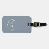 Stofbloem Blauw en Wit | Modern Initialen Monogram Bagagelabel (Voorkant horizontaal)