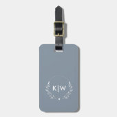 Stofbloem Blauw en Wit | Modern Initialen Monogram Bagagelabel (Voorkant verticaal)