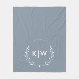 Stofbloem Blauw en Wit | Modern Initialen Monogram Fleece Deken