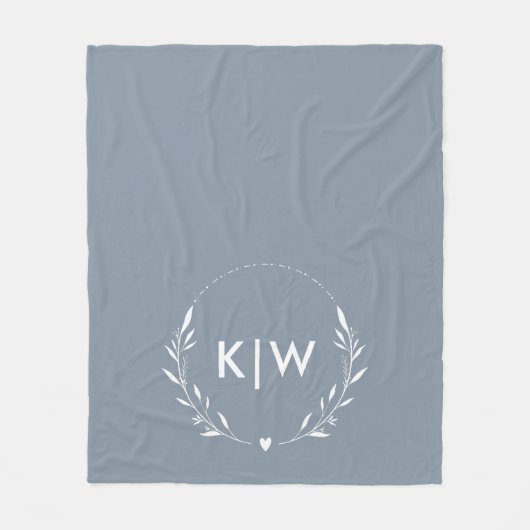 Stofbloem Blauw en Wit | Modern Initialen Monogram Fleece Deken (Voorkant)