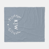 Stofbloem Blauw en Wit | Modern Initialen Monogram Fleece Deken (Voorkant (Horizontaal))