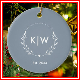 Stofbloem Blauw en Wit | Modern Initialen Monogram Keramisch Ornament