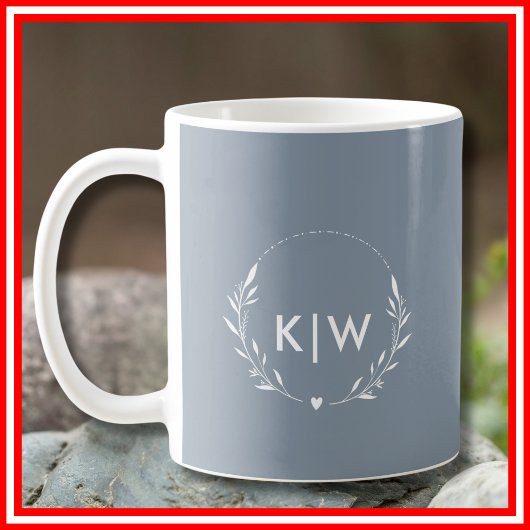 Stofbloem Blauw en Wit | Modern Initialen Monogram Koffiemok