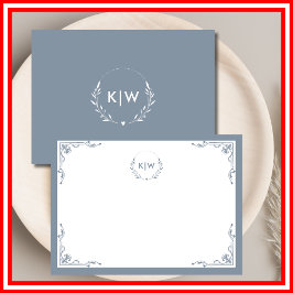 Stofbloem Blauw en Wit | Modern Initialen Monogram Notitiekaartje