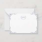 Stofbloem Blauw en Wit | Modern Initialen Monogram Notitiekaartje (Voorkant)