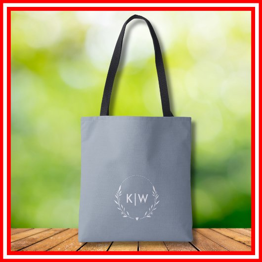 Stofbloem Blauw en Wit | Modern Initialen Monogram Tote Bag