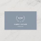 Stofbloem Blauw en Wit | Modern Initialen Monogram Visitekaartje (Achterkant)