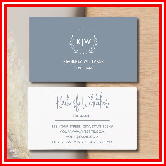 Stofbloem Blauw en Wit | Modern Initialen Monogram Visitekaartje