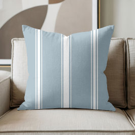 Stofbloem Blauw en Witte Streep Kussen
