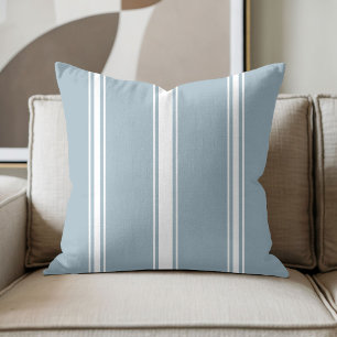 Stofbloem Blauw en Witte Streep Kussen