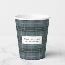 Stofbloem Blauw Geruit Prettig Kerstmis Monogram Papieren Bekers