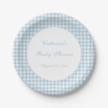 Stofbloem Blauw Gingham Klassieke Baby Shower Bord