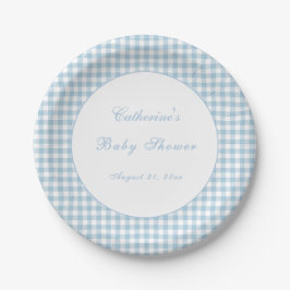 Stofbloem Blauw Gingham Klassieke Baby Shower Bord