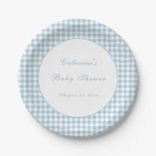 Stofbloem Blauw Gingham Klassieke Baby Shower Bord