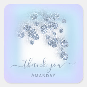 Stofbloem Blauw Glitter Bloemen Paars Bruidsmeisje Vierkante Sticker