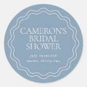 Stofbloem Blauw | Golfvormige Scalloprand Trouwfee Ronde Sticker (Voorkant)