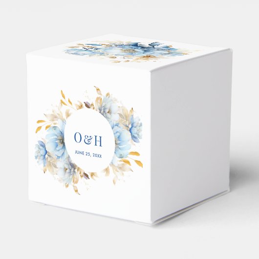 Stofbloem Blauw Goud Bedankdoosjes (Achterkant)