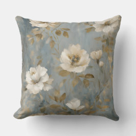 Stofbloem Blauw Goud Crème Vintage Bloemmotief Kussen