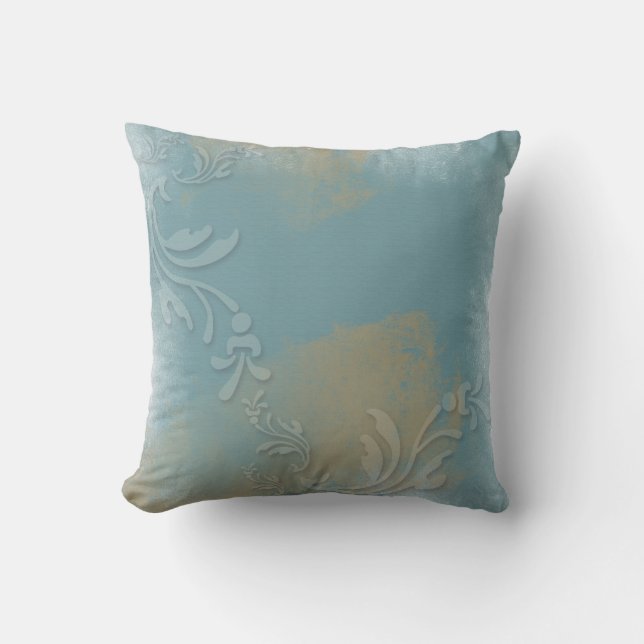 Stofbloem Blauw, Goud, Gestempeld | Kussen (Voorkant)