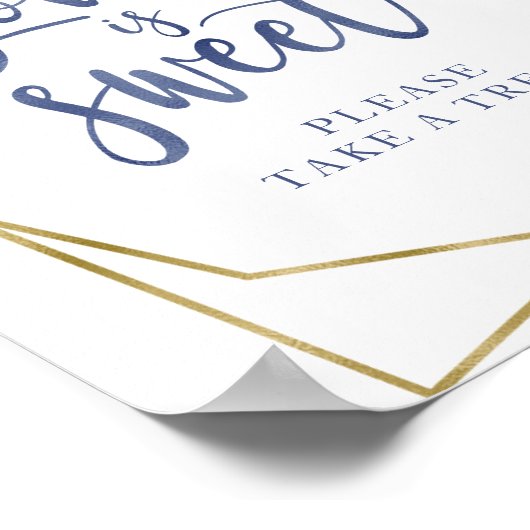 Stofbloem Blauw Gouden Bloemige Love Is Sweet Bord Poster (Hoek)