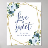 Stofbloem Blauw Gouden Bloemige Love Is Sweet Bord Poster (Voorkant)