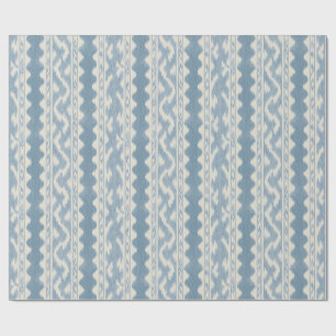 Stofbloem Blauw Ikat, Gebreide Streep op Crème Cadeaupapier