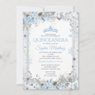 Stofbloem Blauw Kerst Bloem Sneeuwvlok Quinceañera Kaart