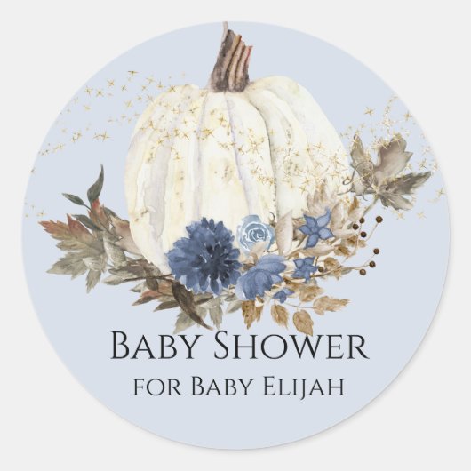 Stofbloem Blauw Marine Bloem Wit Pompoen Baby Show Ronde Sticker (Voorkant)