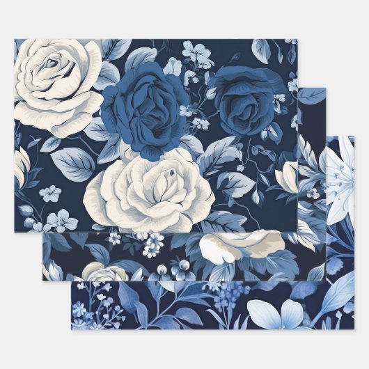 Stofbloem Blauw Marine Inpakpapier Vel (Set)