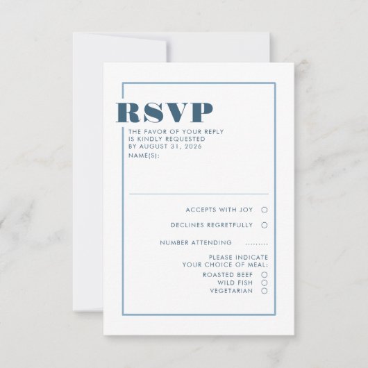 Stofbloem Blauw Minimalistische Trouw-RSVP RSVP Kaartje (Voorkant)