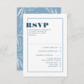 Stofbloem Blauw Minimalistische Trouw-RSVP RSVP Kaartje (Voorkant / Achterkant)