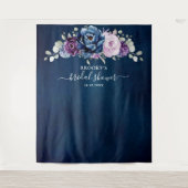 Stofbloem Blauw Paars Navy Lila Bloesems Bruidsdou Wandkleed (Voorkant)