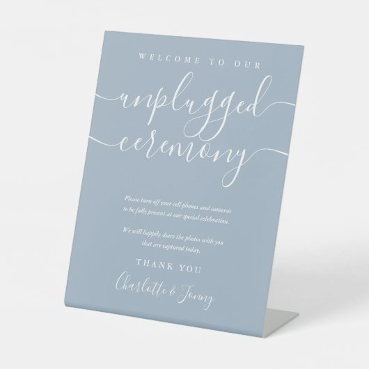 Stofbloem Blauw Signature Script Ongestopte Ceremo Reclamebord Met Voetstuk (Voorkant)