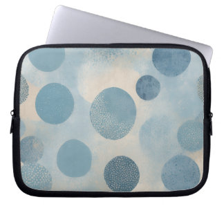 Stofbloem Blauw Stippenpatroon Laptop Sleeve