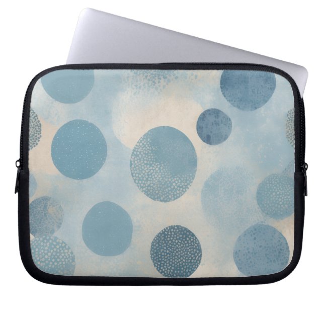 Stofbloem Blauw Stippenpatroon Laptop Sleeve (Voorkant)