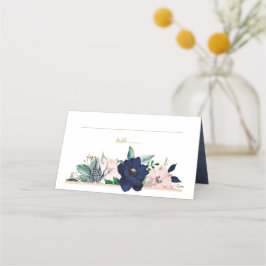 Stofbloem Blauw Stof Roze Gouden Waterverf Bloemen Plaatskaartje