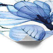 Stofbloem Blauw Transparant Bloem Motief Doop Welk Poster (Hoek)