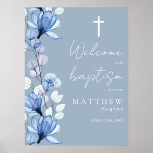 Stofbloem Blauw Transparant Bloem Motief Doop Welk Poster