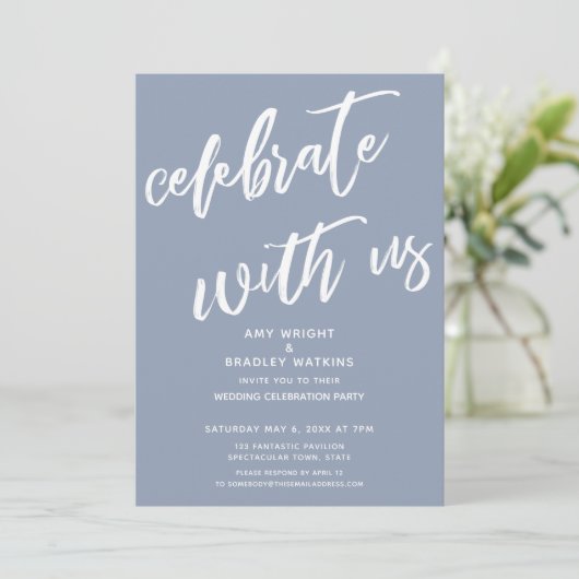 Stofbloem Blauw Vier het met Ons Trouwreceptie Kaart (Staand voorkant)