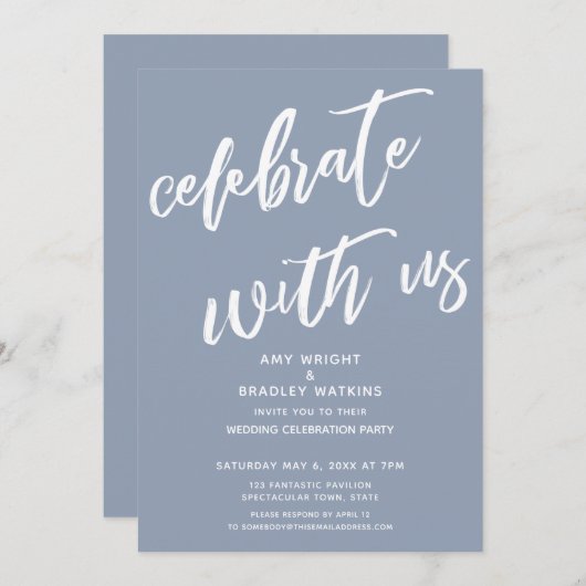 Stofbloem Blauw Vier het met Ons Trouwreceptie Kaart (Voorkant / Achterkant)