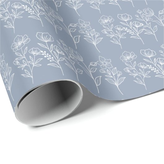 Stofbloem Blauw Vintage Bloem Bruiloften Cadeaupapier (Rol Hoek)