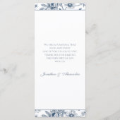 Stofbloem Blauw Vintage Bloem Franse Trouwmenu Menu (Achterkant)