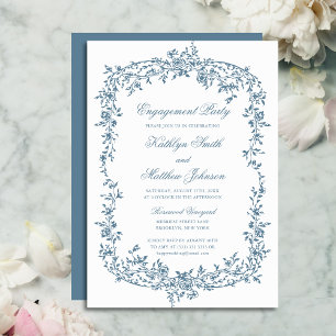 Stofbloem Blauw Vintage Bloemenschrift Verlovingsf Kaart