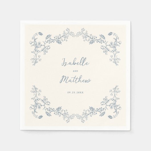 Stofbloem Blauw Vintage Chinoiserie Trouwservetten Servet (Voorkant)