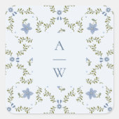 Stofbloem Blauw Volkstuin Bloem Bruiloft Monogram Vierkante Sticker (Voorkant)