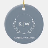 Stofbloem Blauw & Wit Moderne Initialen Monogram F Keramisch Ornament (Achterkant)