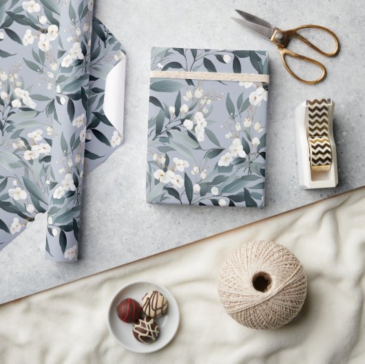 Stofbloem Blauw Witte Bloem Eucalyptus Cadeaupapier (Crafts)