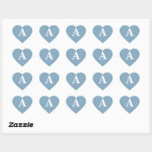 Stofbloem Blauw Witte Monogrammen Eenvoudige Bruid Hart Sticker (Vel)