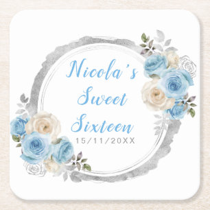 Stofbloem Blauw Zilver Elegante Bloemen Sweet Sixt Kartonnen Onderzetters